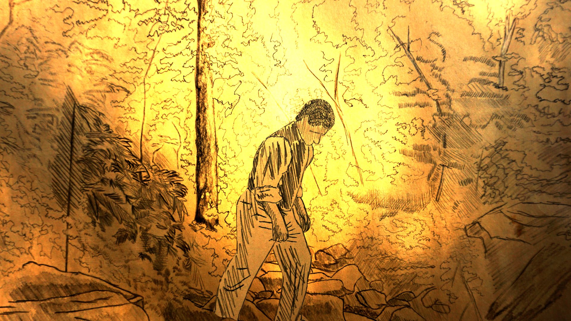 Hand-drawn forest scene